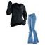 Solid Color Turtle Cowl Knit Sweater and Lace Up Flare Jeans Outfit - Noir S | US 4