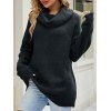 Solid Color Turtle Cowl Knit Sweater and Lace Up Flare Jeans Outfit - Noir S | US 4