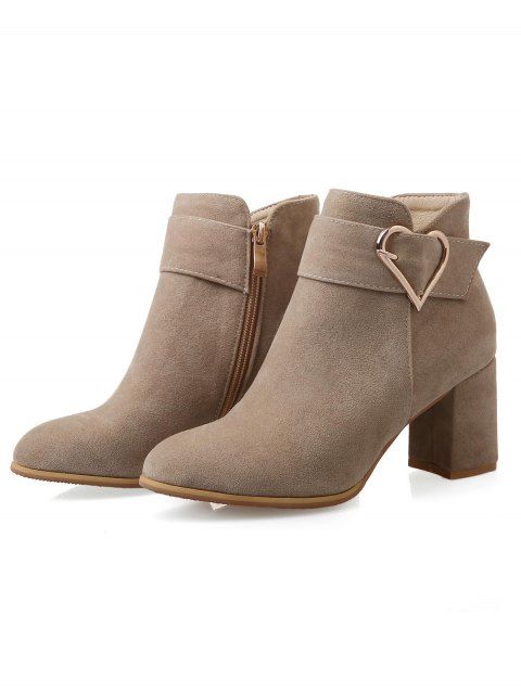 Solid Color Suede Ankle Boots Heart-Shaped Buckle Chunky Heel Faux Fur Lined Boots