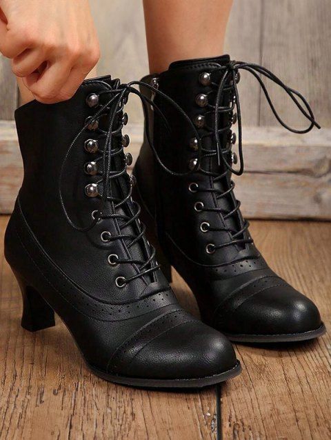 Solid Color Martin Boots Chunky Heel Mid-Calf Biker Ankle Boots