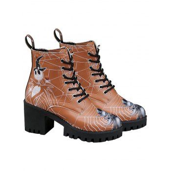 Halloween Skull Cartoon Graffiti Lace-Up Ankle Boots High Heel Martin Boots