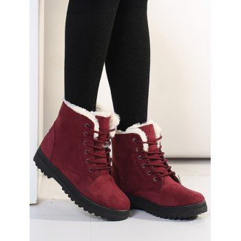 Solid Fleece-Lined Winter Snow Boots Comfortable Flat Lace-Up Shoes