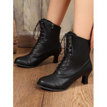 Solid Color Martin Boots Chunky Heel Mid-Calf Biker Ankle Boots