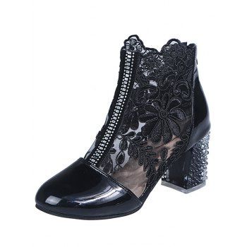 Lace Floral Mesh Sandal Boots Crystal High Heel Hollow Out Ankle Boots
