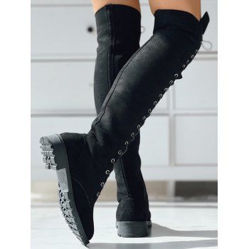Lace-Up Over-the-Knee Flat Boots