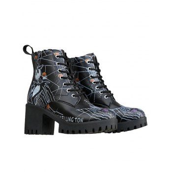 Halloween Skull Cartoon Graffiti Lace-Up Ankle Boots High Heel Martin Boots