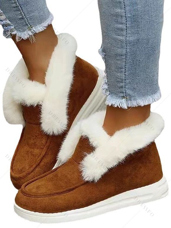 Solid Color Suede Cotton Low-Top Fleece-Lined Snow Boots - café EU 36