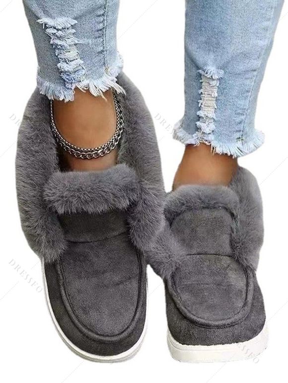 Solid Color Suede Cotton Low-Top Fleece-Lined Snow Boots - Gris EU 42