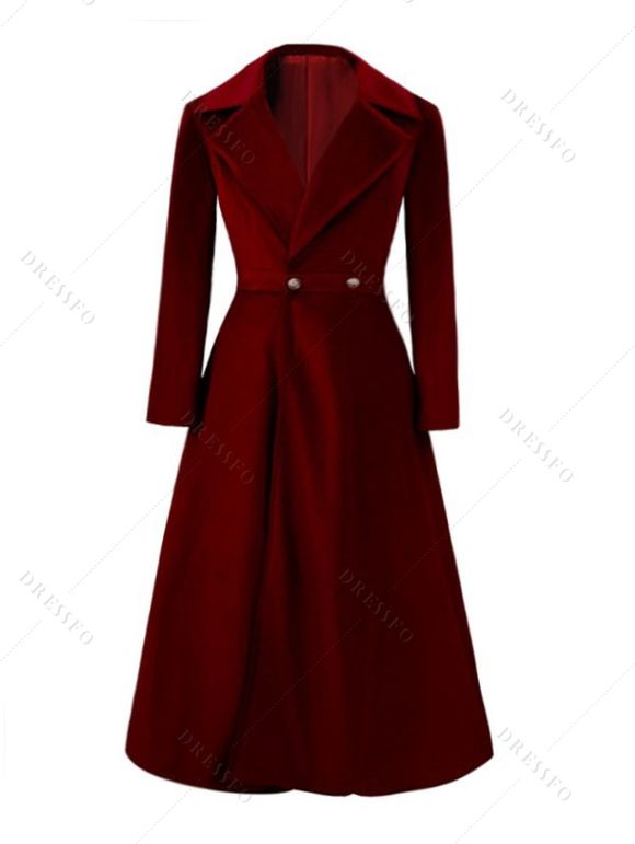 Manteau Vintage Long Boutonné à Col Revers en Velours - Rouge foncé XL | US 10