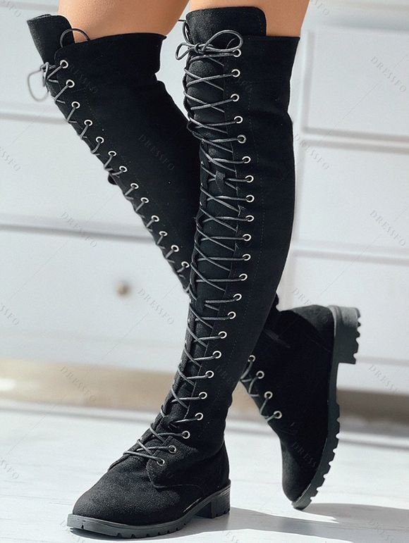 Lace-Up Over-the-Knee Flat Boots - Noir EU 36