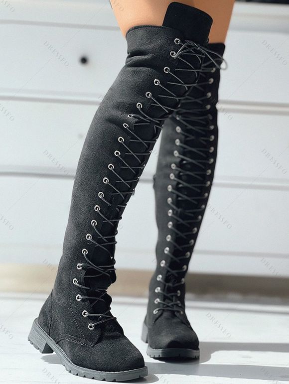 Lace-Up Over-the-Knee Flat Boots - Noir EU 41
