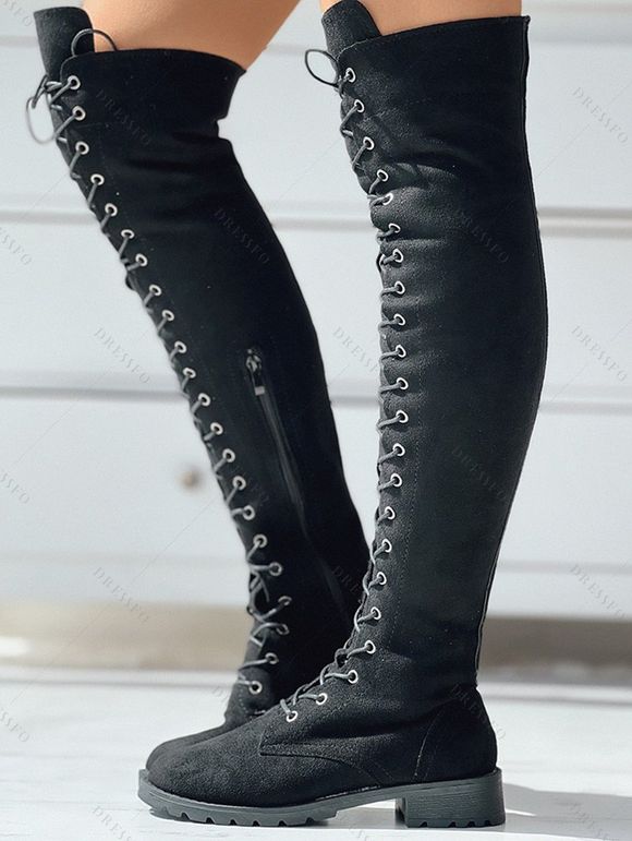 Lace-Up Over-the-Knee Flat Boots - Noir EU 41