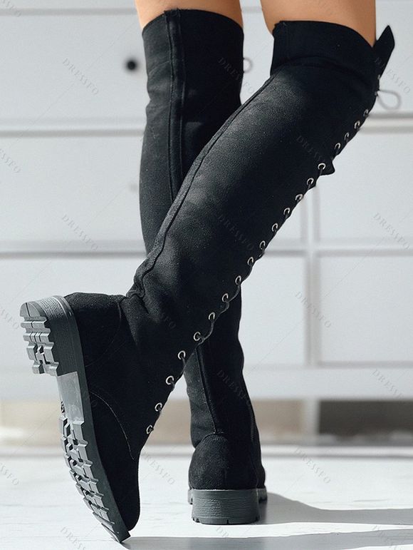Lace-Up Over-the-Knee Flat Boots - Noir EU 41