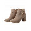 Solid Color Suede Ankle Boots Heart-Shaped Buckle Chunky Heel Faux Fur Lined Boots - café lumière EU 36