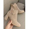 Solid Color Suede Ankle Boots Heart-Shaped Buckle Chunky Heel Faux Fur Lined Boots - café lumière EU 36