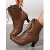 Solid Color Martin Boots Chunky Heel Mid-Calf Biker Ankle Boots - café EU 42