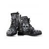 Skull Print Black and White High-Top Lace-Up Martin Boots - Noir EU 36