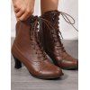 Solid Color Martin Boots Chunky Heel Mid-Calf Biker Ankle Boots - café EU 36