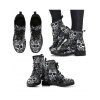 Skull Print Black and White High-Top Lace-Up Martin Boots - Noir EU 36