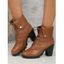 Fold-Over Ankle Boots High Heel Round Toe Chunky Heel Lace-Up Martin Boots - café EU 43