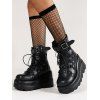 Studded Buckle Strap Platform Gothic Wedge Lace Up Mid-Calf Boots - Noir EU 36