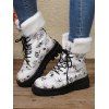 Halloween Spider Web Pumpkin Face Print Furry Hem Lace Up Ankle Boots - multicolor A EU 36