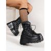 Studded Buckle Strap Platform Gothic Wedge Lace Up Mid-Calf Boots - Noir EU 36