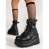 Studded Buckle Strap Platform Gothic Wedge Lace Up Mid-Calf Boots - Noir EU 36