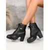 Fold-Over Ankle Boots High Heel Round Toe Chunky Heel Lace-Up Martin Boots - Noir EU 43