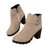 Chunky Heel Round Toe Studded O-Ring Martin Boots Side Zipper Ankle Boots - café lumière EU 36