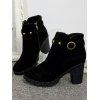 Chunky Heel Round Toe Studded O-Ring Martin Boots Side Zipper Ankle Boots - Noir EU 42