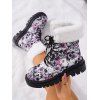 Halloween Skull Floral Graffiti Furry Lace Up Ankle Boots - multicolor A EU 36