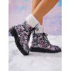 Halloween Skull Floral Graffiti Furry Lace Up Ankle Boots - multicolor A EU 42