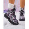 Halloween Skull Floral Graffiti Furry Lace Up Ankle Boots - multicolor A EU 36