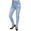 Jean Décontracté Long Déchiré Zippé en Couleur Unie avec Poches en Denim - Bleu clair 3XL