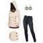 Contrast Color Cable Knit Mock Button Hooded Sweater And Dark Wash Zip Fly Pencil Jeans Life Tree Pattern Hoop Drop Earrings Outfit - café lumière S | US 4