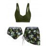 Gothic Tankini Swimwear Skull Butterfly Floral Print Bathing Suit Crossover Cinched Skirt Beach Three Piece Swimsuit - Vert XXXL