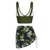 Gothic Tankini Swimwear Skull Butterfly Floral Print Bathing Suit Crossover Cinched Skirt Beach Three Piece Swimsuit - Vert XXXL