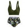 Gothic Tankini Swimwear Skull Butterfly Floral Print Bathing Suit Crossover Cinched Skirt Beach Three Piece Swimsuit - Vert XXXL