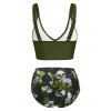 Gothic Tankini Swimwear Skull Butterfly Floral Print Bathing Suit Crossover Cinched Skirt Beach Three Piece Swimsuit - Vert XXXL