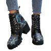 Gothic Skull Print Lace-Up Chunky Heel Ankle Martin Boots - Noir EU 42