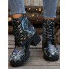 Gothic Skull Print Lace-Up Chunky Heel Ankle Martin Boots - Noir EU 36