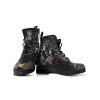 Clock, Skull, Floral, and King Print Lace-Up High-Top Martin Boots - Noir EU 36