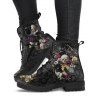 Clock, Skull, Floral, and King Print Lace-Up High-Top Martin Boots - Noir EU 36