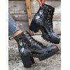 Halloween Skull Cartoon Graffiti Lace-Up Ankle Boots High Heel Martin Boots - Noir EU 42