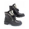 Solid Chunky Heel Round-Toe Lace-Up Pearl Decor Low-Cut Martin Boots - Noir EU 36