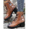 Halloween Skull Cartoon Graffiti Lace-Up Ankle Boots High Heel Martin Boots - café EU 36