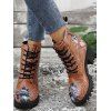 Halloween Skull Cartoon Graffiti Lace-Up Ankle Boots High Heel Martin Boots - café EU 36