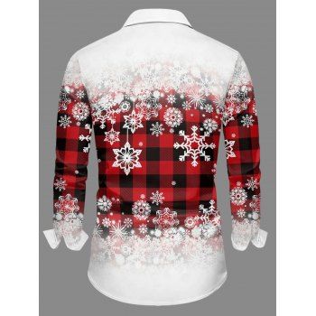 Christmas Plaid Snowflake Ombre Print Belted Long Sleeve Dress And Button Up Shirt Matching Outfit