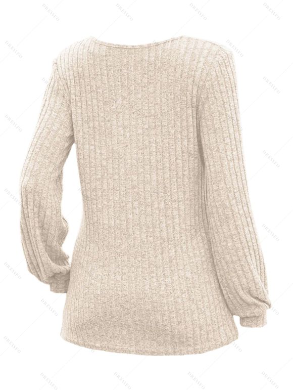 Haut Texturé Côtelé à Demi-Bouton Manches Lanternes à Col Bénitier - Jaune clair M | US 6